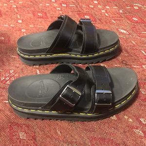 DR. MARTENS MYLES BRANDO LEATHER BUCKLE SLIDE SANDALS
